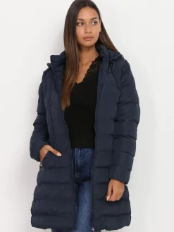 Online La Modeuse Manteau mi-long matelassé à capuche BleuMarine