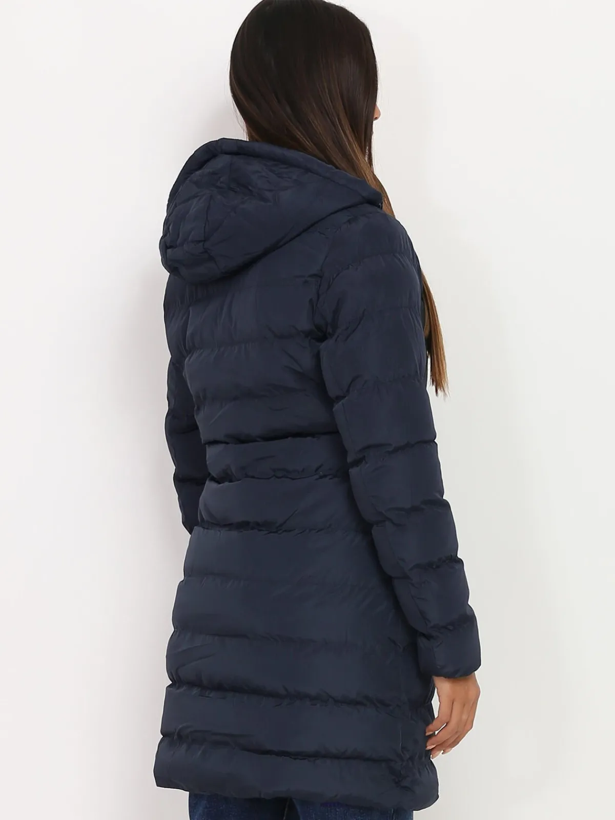 Online La Modeuse Manteau mi-long matelassé à capuche BleuMarine