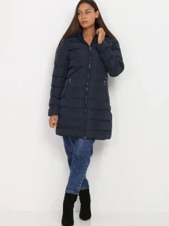 Online La Modeuse Manteau mi-long matelassé à capuche BleuMarine