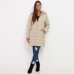 New La Modeuse Manteau mi-long matelassé à capuche Beige
