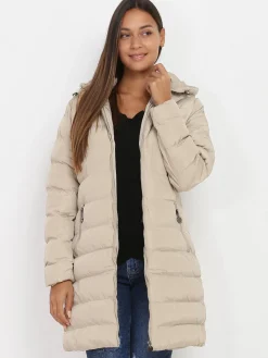 Outlet La Modeuse Manteau mi-long matelassé à capuche Beige
