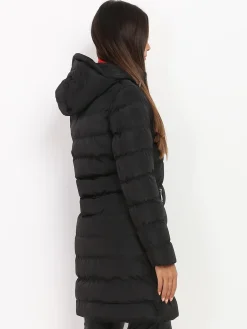 Outlet La Modeuse Manteau mi-long matelassé à capuche Noir