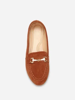 Discount La Modeuse Mocassins à boucle en strass grandes tailles Camel