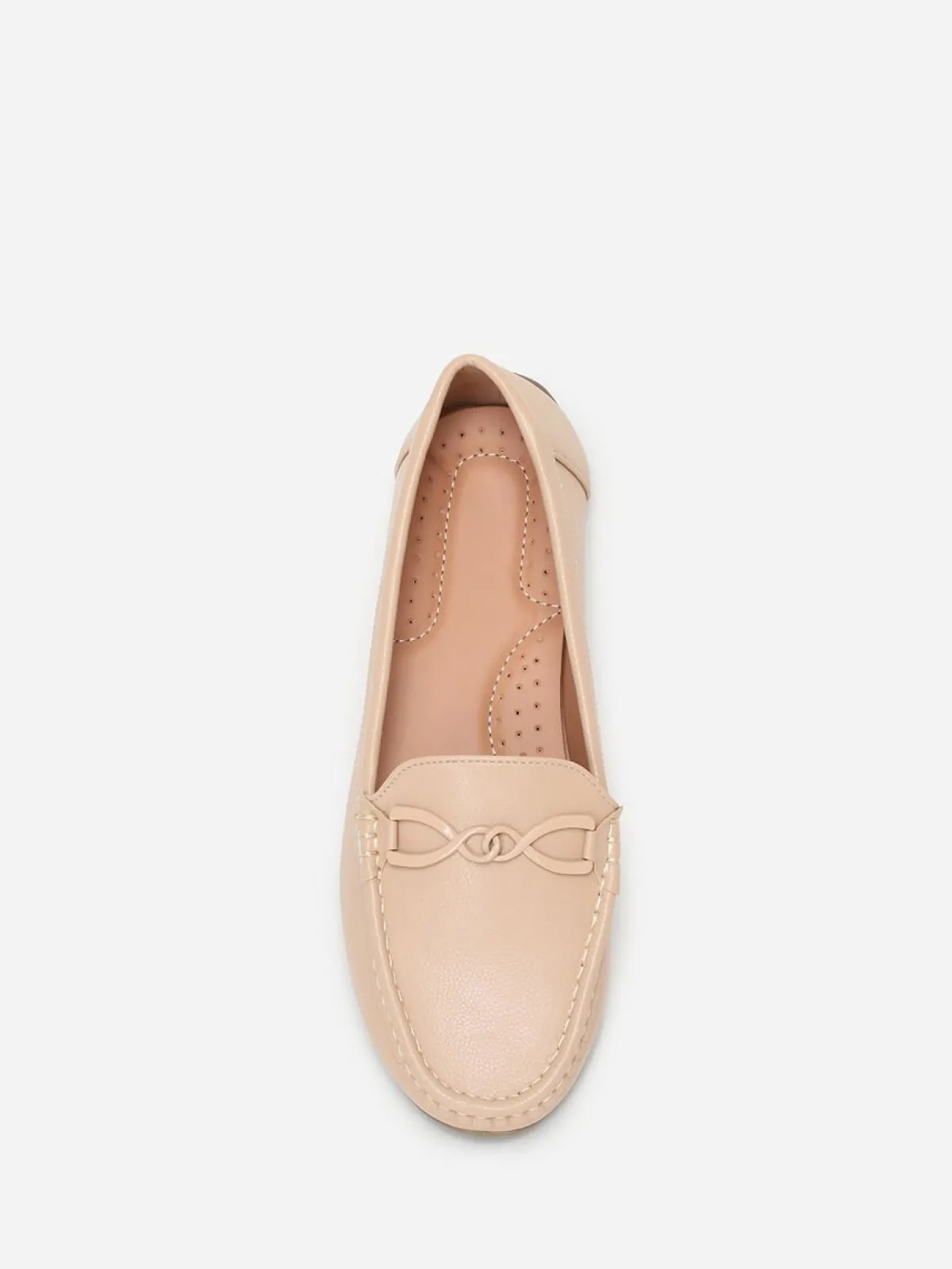 New La Modeuse Mocassins à bride métallique et surpiqûres Beige