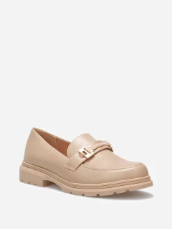 Discount La Modeuse Mocassins à semelle fine crantée et boucle Taupe