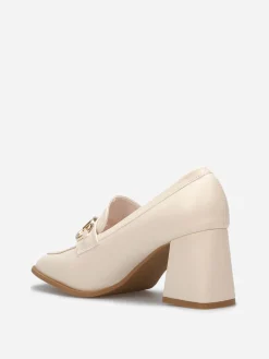 New La Modeuse Mocassins à talon avec bout carré et mors doré Beige