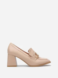 Sale La Modeuse Mocassins à talon avec bout carré et mors doré Taupe