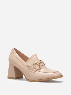Sale La Modeuse Mocassins à talon avec bout carré et mors doré Taupe