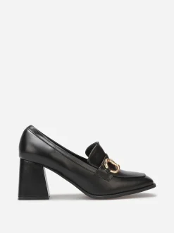 Sale La Modeuse Mocassins à talon avec bout carré et mors doré Noir