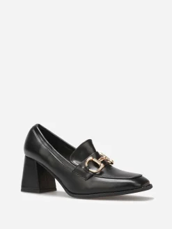 Sale La Modeuse Mocassins à talon avec bout carré et mors doré Noir