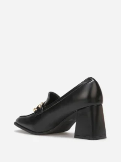 Sale La Modeuse Mocassins à talon avec bout carré et mors doré Noir