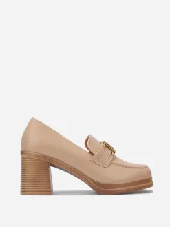 Clearance La Modeuse Mocassins à talon et boucle dorée Taupe