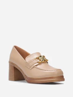 Clearance La Modeuse Mocassins à talon et boucle dorée Taupe