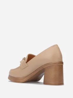Clearance La Modeuse Mocassins à talon et boucle dorée Taupe