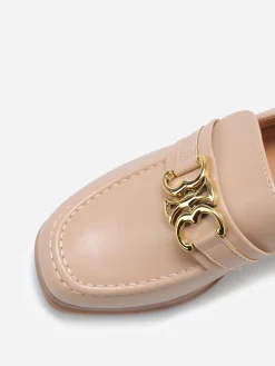 Clearance La Modeuse Mocassins à talon et boucle dorée Taupe