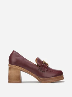Best La Modeuse Mocassins à talon et boucle dorée Café