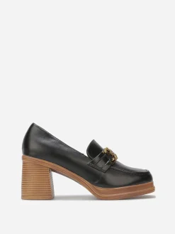 Best La Modeuse Mocassins à talon et boucle dorée Noir