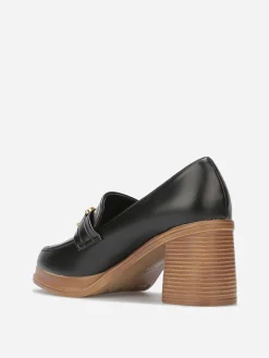 Best La Modeuse Mocassins à talon et boucle dorée Noir
