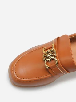 New La Modeuse Mocassins à talon et boucle dorée Camel