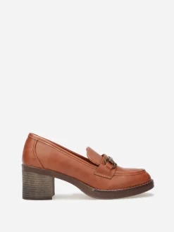 Online La Modeuse Mocassins à talon et mors métallique Camel