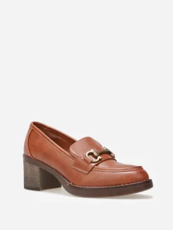 Online La Modeuse Mocassins à talon et mors métallique Camel