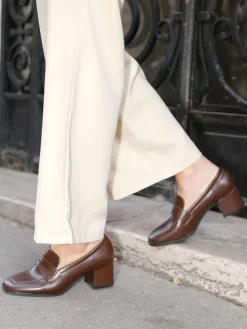 Outlet La Modeuse Mocassins à talon et surpiqûres Marron