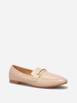 Discount La Modeuse Mocassins avec surpiqûres et bride dorée Beige