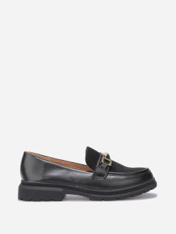 Outlet La Modeuse Mocassins bi-matières à boucle métallique Noir