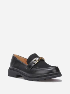 Outlet La Modeuse Mocassins bi-matières à boucle métallique Noir