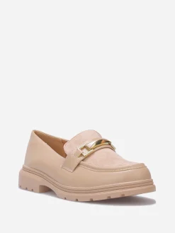Clearance La Modeuse Mocassins bi-matières à boucle métallique Kaki