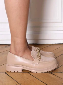 Clearance La Modeuse Mocassins bi-matières à boucle métallique Kaki