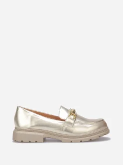 Clearance La Modeuse Mocassins bi-matières à boucle métallique Doré