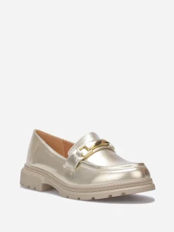 Clearance La Modeuse Mocassins bi-matières à boucle métallique Doré
