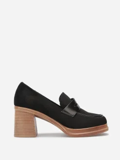 Discount La Modeuse Mocassins bi-matériel à talon Noir