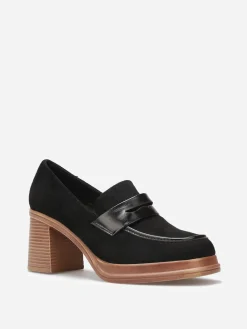 Discount La Modeuse Mocassins bi-matériel à talon Noir
