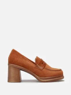 Outlet La Modeuse Mocassins bi-matériel à talon Camel