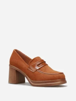 Outlet La Modeuse Mocassins bi-matériel à talon Camel