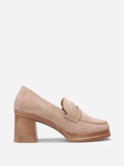 Outlet La Modeuse Mocassins bi-matériel à talon Taupe