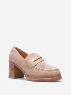 Outlet La Modeuse Mocassins bi-matériel à talon Taupe