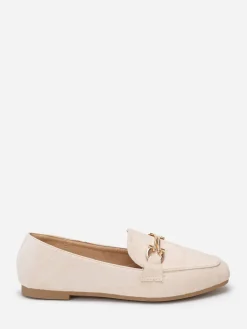Discount La Modeuse Mocassins carrés en suédine à boucle doré Beige