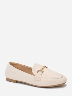 Discount La Modeuse Mocassins carrés en suédine à boucle doré Beige