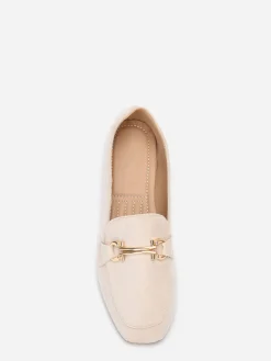Discount La Modeuse Mocassins carrés en suédine à boucle doré Beige