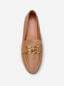 Outlet La Modeuse Mocassins classiques à boucle dorée Camel