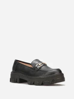 Sale La Modeuse Mocassins crantés avec bride dorée Noir