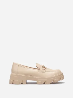 Online La Modeuse Mocassins crantés avec bride dorée Beige