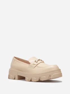 Online La Modeuse Mocassins crantés avec bride dorée Beige