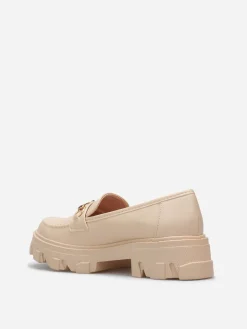 Online La Modeuse Mocassins crantés avec bride dorée Beige