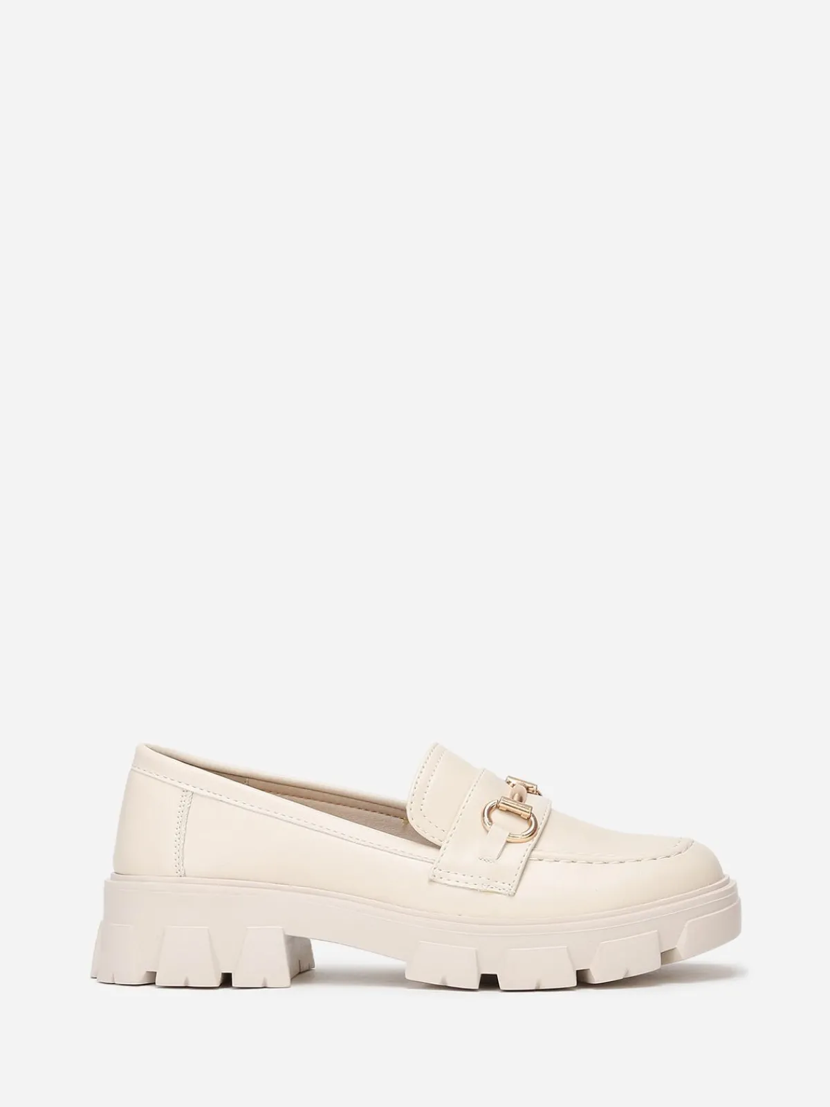 New La Modeuse Mocassins en simili à bride dorée Beige