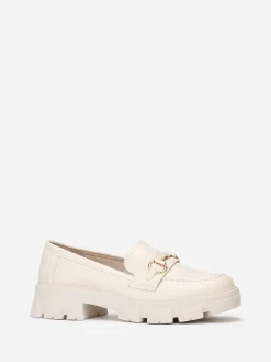 New La Modeuse Mocassins en simili à bride dorée Beige