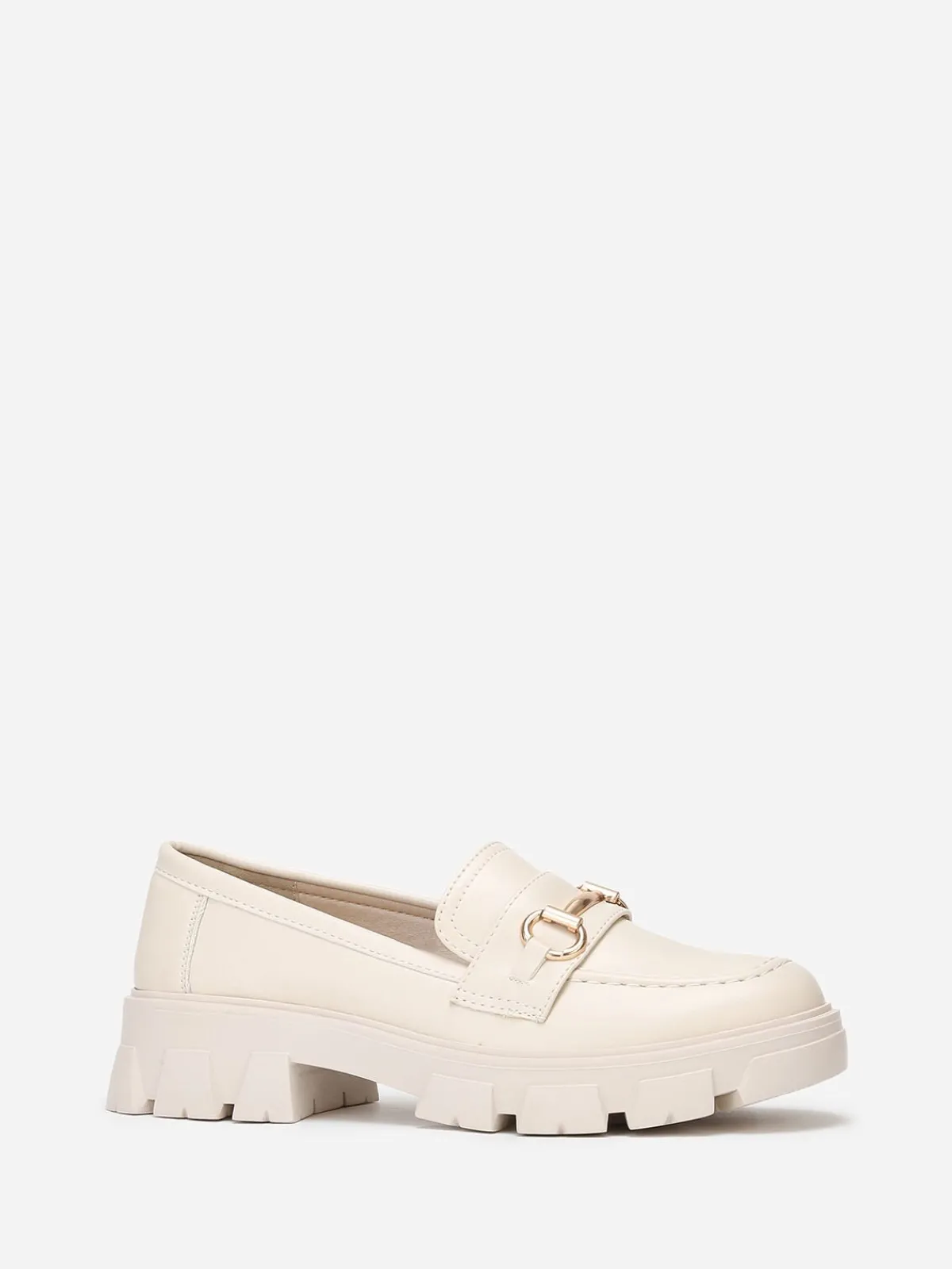 New La Modeuse Mocassins en simili à bride dorée Beige